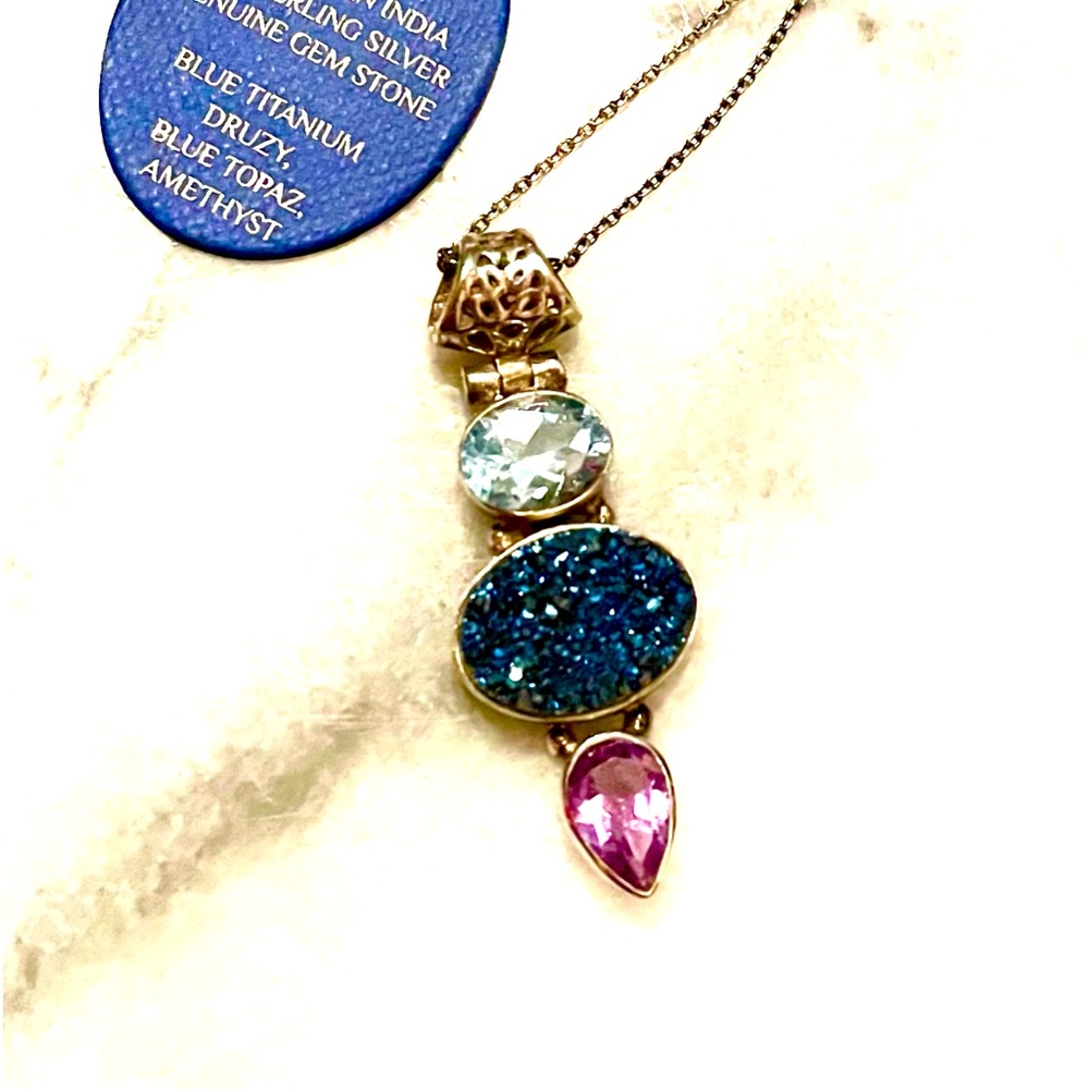 Authentic titanium,druzy, amethyst, and blue topaz